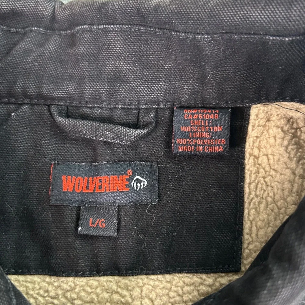 Wolverine Mens Black Canvas Sherpa Lined Work Jacket Large Full Zip Cotton Duck
